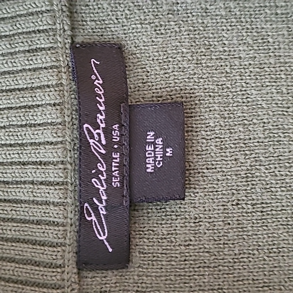 Eddie Bauer Green w/Red & Gray Nordic Knitted Pattern on Sleeves & Front Zip Med - Picture 5 of 6